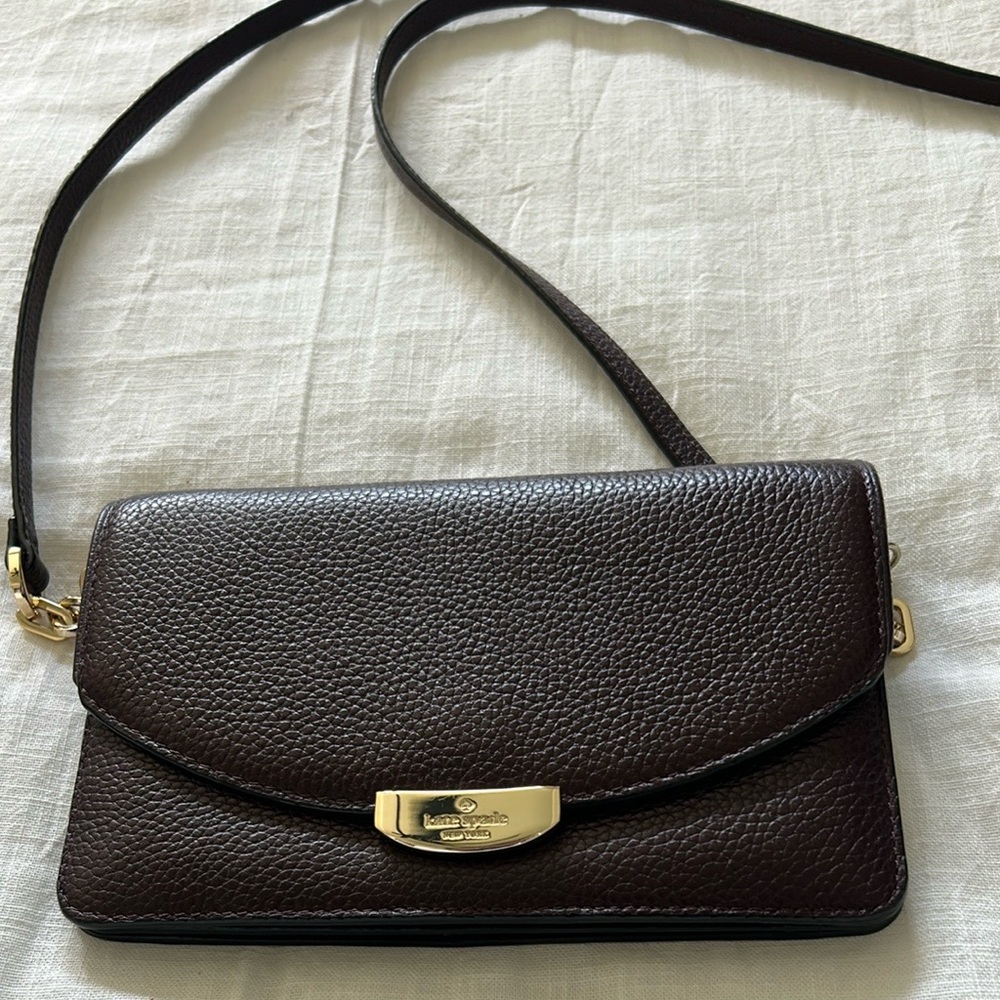 Kate Spade Maroon Leather Crossbody Bag with Gold Hardware